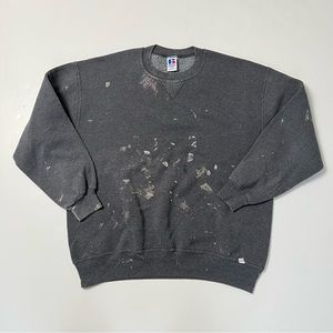 006 - VINTAGE 90s RUSSELL ATHLETICS PAINT SPLATTER GREY PULLOVER SWEATSHIRT